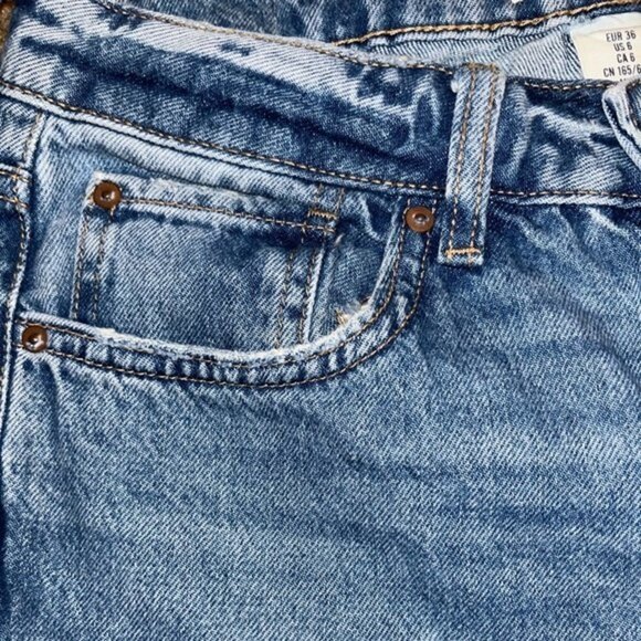 L.O.G.G. Mom Jeans High Rise Medium Wash Blue Straight Leg Denim Womens Size 6 - Picture 4 of 10